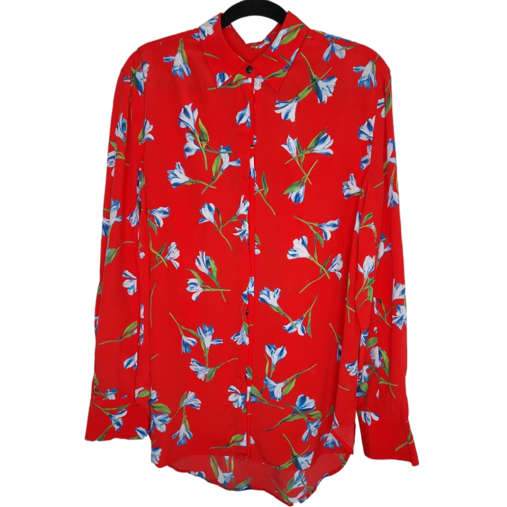 rag & bone Red Floral Blouse NWT size Medium Super soft shirt. Originally $395 - Picture 9 of 12